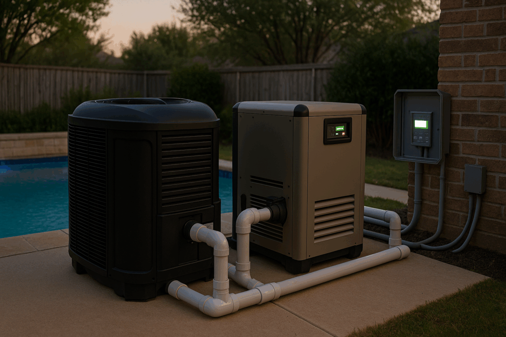 photo of gas pool heater and a heat pump